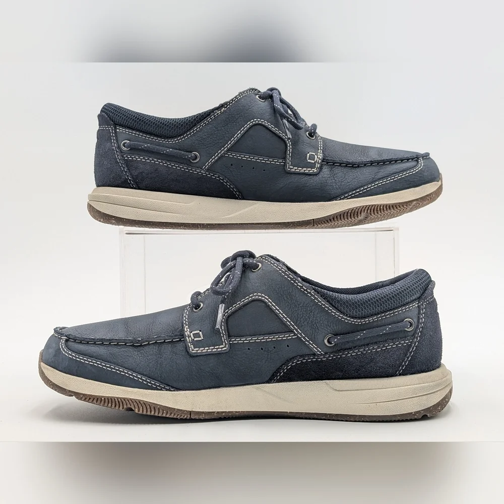 Clarks Sailview Lace Sz 11W Men Navy Nubuck Premium Leather Shoes Slip Resistant